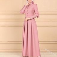 Korea S-5XL Plus Size Hanumi Baju Muslimah Fashion Muslim Plain Long Dress Maxi Jubah Jubah Arab Kurung Raya Casual Basic COD