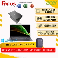 ACER SWIFT 3 SF316-51-770Z 16.1" IPS FHD LAPTOP I7-11370H 16GD4 512SSD WIN10H (WITH OFFICE OPI) - Gr