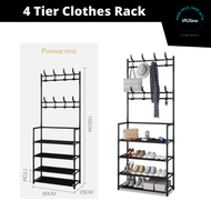 4 Tier Multifunctional Coat Rack Clothes Hanger Stand Rack Bag Hanger Shoe Rack Shelf  Rak Pakaian Rak Kasut Rak Beg
