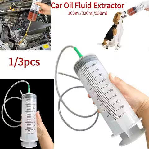 100/300/550ml Car Oil Fluid Extractor Fuel Transfer Hand Pump Dispenser Syringes Reusable Needle Bar