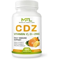 C D Z | Vitamin C, 1000mg | Vitamin D3, 125mcg | Zinc, 25mg | & Gluten Free | 120 Vegetarian Capsule