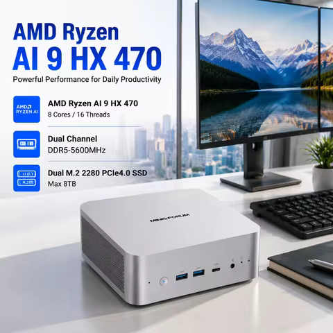 MINISFORUM New AMD Ryzen AI 9 HX470 Radeon 890M DDR5 PCIe4.0 WiFi7 Mini PC Windows11 Office Gaming A