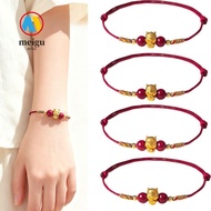 MEIGU Beaded Bracelet, 999 Sliver Adjustable Lucky Horse Bracelet,  Gold Color Horse Auspicious Mean