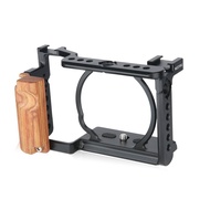 Cage Kit with Wooden Grip for Sony Alpha A6100 A6400 Mirrorless Camera, with Double Locking Points -
