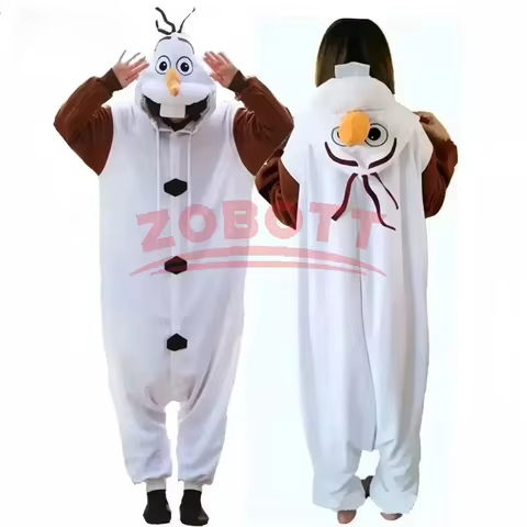 New Cosplay Costume Frozen Olaf Snowman Pajamas Adult Jumpsuit Party Dress Fleece Cartoon Sleepwear 
