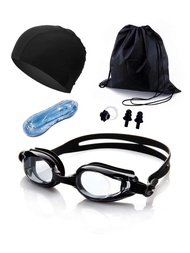中性游泳 6入組/套：游泳鏡、護目鏡盒、泳帽、鼻夾、耳塞和手提包、便攜式運動健身游泳眼鏡