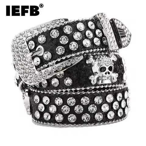IEFB New Fashion Men Women Belt Diamond-studded Accessories Sequin Pin Buckle Design Belts Jeans Jea