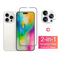 2in1 For iPhone 16 Pro Max 16e 11 12 13 14 15 Pro Max SE4 Full Tempered Glass Film iPhone 13 12 Mini