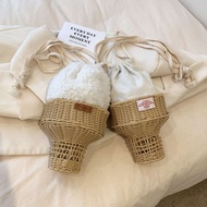 Ice Cream Rattan Crossbody Bag Portable Ice Cream Shape Crossbody Bag Shoulder Bag Straw Bag Crossbo