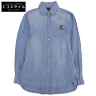 Double Standard 服裝，成色極佳，淺藍色牛仔襯衫，飾有刺繡熊形標誌，女款，藍色，尺寸 36，2025