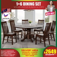 CT4.5BL-MTB-TOP CC777M 1+6 Seater Grade A Marble Top Round Solid Wood Dining Set Kayu High Quality Turkey Fabric Chair / Dining Table / Dining Chair / Meja Makan / Kerusi Meja Makan / Buffet Makan Meja / Meja Party Makan Weekend by IFURNITURE