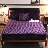 Quilted Bed Fitted Sheet,Quilted Coral Fleece Velvet Thick Soft Pad Protector,Mattress Fitted Sheet