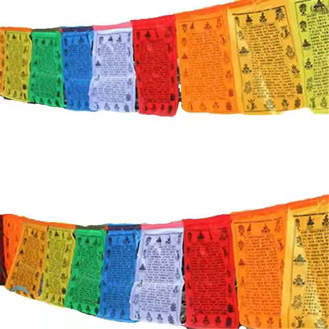 Silk Tibetan Buddhist Prajna Paramita Sutra Prayer Flags Colorful Print 6 Meters Long 21 Pieces per 