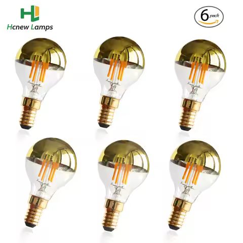 6pcs Mirror Gold Retro Edison LED Light Bulb E14 E12 G45 4W Dimmable Filament 2700k Shadowless Bulb 