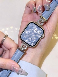 1 pieza Banda de reloj con adorno de doble broche en forma de corazón para mujeres con diamantes de imitación, compatible con la banda de Apple Watch de 38/40/41/42/44/45/49mm, correa de reloj de Apple, banda de correa de reloj de Apple, correa de reloj de Apple, correa de reloj de banda de correa de Apple Watch, correa de reloj de banda de correa de Apple Watch Ultra/Se/9/8/7/6/5/4/3/2/1/Ultra2