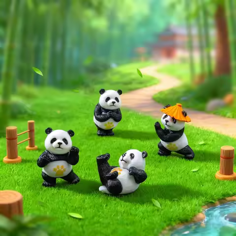 Kung Fu Panda Miniature Figurine - Martial Arts Animal Decor for Terrarium, Car & Desktop Display