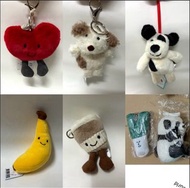 $160=圖中全部7隻All👆🏻全新Jelly鎖匙扣/公仔大紅心♥️西高地攣毛狗仔🐶黑白紋狗仔🐶香蕉🍌咖啡杯☕️蔥和熊貓，Soft Plush Toys doll keychain #可愛毛絨毛公仔 