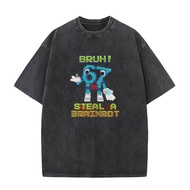 Harajuku Washed Shirt Bruh 67 Six Seven 6-7 Funny Brainrot Meme Merch Vintage T-Shirts Oversize Stre