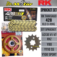 LC135 RXZ Y125ZR 428 RK JAPAN KLO ERO ORING CHAIN RANTAI GOLD EMAS STT SPROCKET SPOCKET SPOKET SPROKET SET STEEL LC 135