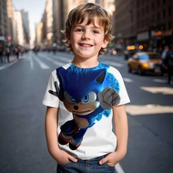 T-shirt 2024 Childrens Clothes Sonic 3D for Kids Boys and Girls Cartoon Printing Animation Cosplay C