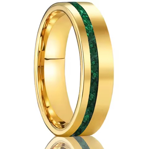 scratch-resistant 6mm tungsten ring for women polished, inlaid malachite wedding band ring comfort f