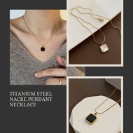 KL.STUDIO Titanium Necklace White Square Mother of Pearl Titanium Chain Thin Thread Black Face Simpl