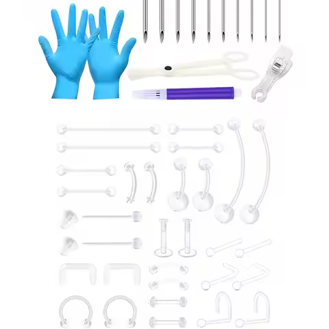 Hypoallergenic Self Piercing Kit – Clear Retainer + Sterile Needles 20G-12G Lip/Nose/Eyebrow/Nipple/