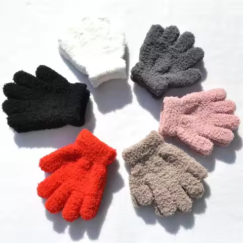 New 1-4Y Kids Gloves Winter Baby Plush Coral Gloves Toddler Full Fingers Cute Mittens Warm Windproof