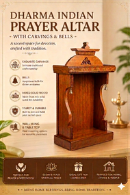 Wooden Dharma Indian Prayer Altar with Carvings and Bells