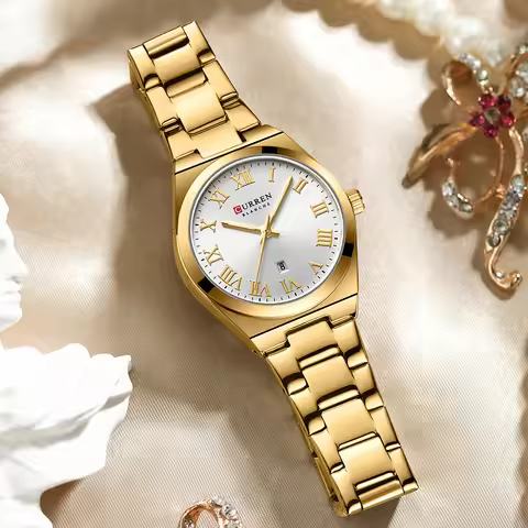 CURREN 9095 Women's Roman Letter Quartz Watch Waterproof Calendar Ladies' Watch