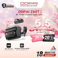 [3-CHL] DDPAI Z60/Z60T 4K 3-Channel (Front + Rear + Interior) Super Capacitor GPS Dash Cam with Infr