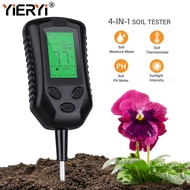 Yieryi เครื่องวัดค่า PH แบบดิจิตอล4 IN 1เครื่องทดสอบอุณหภูมิแสงแดดเครื่องวัดความชื้นของดินสำหรับทำสวนพืชสวน