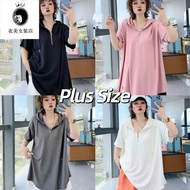 韩版设计感连帽半拉链大码女装300斤胖MM中长款百搭短袖上衣 大碼 女裝 上衣 顯瘦 大碼t shirt oversize t shirt woman Korean Version Design Se