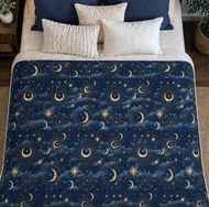 Celestial Sherpa Blanket: Gold Stars & Planets Galaxy Throw - 50" X 60"