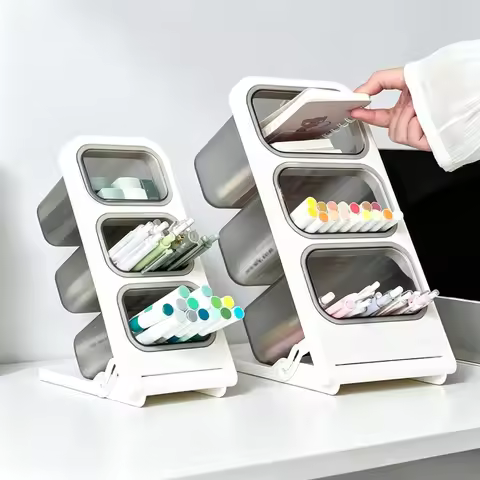 Large‑Capacity Oblique‑Insert Pen Desk Organizer, Storage Holder for School Office Stationery & Make