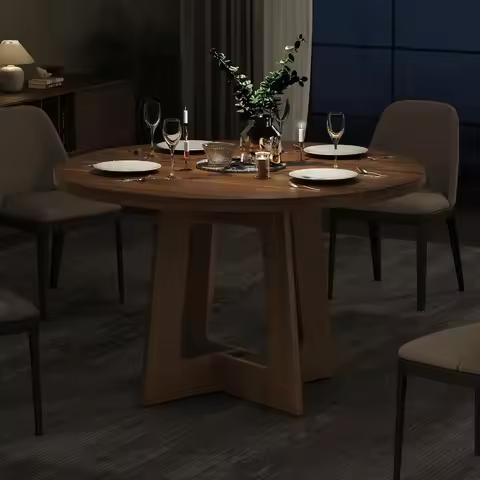 Round Dining Table for 4, Wooden Dining Room Table, Circle Kitchen Table for Home Dining Room Kitche