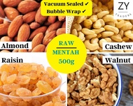 Raw Almond Cashew Raisin Walnut Badam Gajus Kismis Kenari Mentah Kacang Cerdik Bijak Vacuum Packing Gift Free Extra 500g