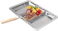 GLOWYE Stainless Steel Grill Basket Set, 5PCS 3 in 1 Grill Vegetable Basket Set with Removable Handle and Serving Tray, Grilling Tray for Veggies/Grilling Fish &amp; Meats, BBQ Cooking Kit