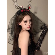Veil Antlers Black Gauze Butterfly Glowing Hair Funny cos Hair Accessories Headdress Christmas Ghost