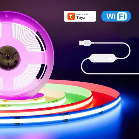 USB Tuya WiFi COB RGB Warm White LED Strip 5V 1M 2M 3M 4M 5M Dimmable Flexible Cabinet Bed Room Game