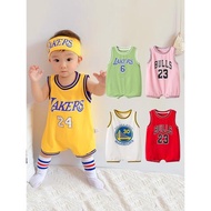 嬰兒籃球服夏季無袖上衣0-3男女寶寶包屁衣運動風爬服連體衣哈衣