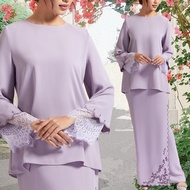 ❃Lace Baju Kurung Sulam with Embroidery Baju HitamLilac Premium overlap KEBAYA Plain Baju Raya 2024 Moden Elegant Dress☂