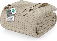 Utopia Bedding 300gsm Cotton Waffle Blanket (Khaki - 90"x90") Soft, Lightweight and Breathable Comfo