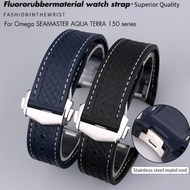 Aksesoris Jam Tangan 19mm 20mm 21mm FKM Fluorous Rubber Metal End Watchband Fit for Omega Seamaster 