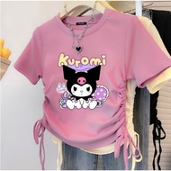 Girls' drawstring CROP TOP with kuromi motif, ages 1 2 3 4 5 6 7 8 9 10 11 12, combed cotton materia