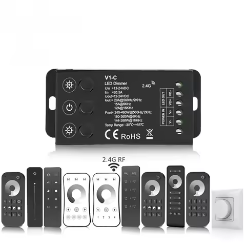 LED Dimmer DC 12V 24V 20A LED Switch Controller for 5050 2835 COB Single Color Strip Light 2.4G RF R