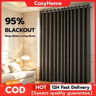 Blockout High Quality 5/6/7/8/9FT Blackout Curtains/Langsir Tingkap With Modern Ring UV Sunblock Rea