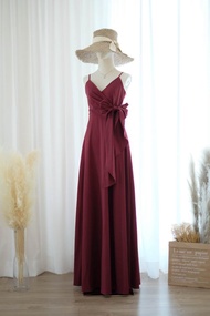 酒紅色長禮服，適合伴娘服、新娘禮服、晚宴禮服