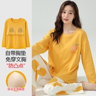 High-quality pajamas) with chest pads pajamas womens spring and autumn pure cotton loungewear 2025 n