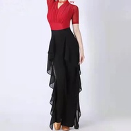 Dance since wide-legged pants waist trousers falbala joker hang down feeling acr舞蹈阔腿裤子女高腰裤子荷叶边百搭垂坠感练